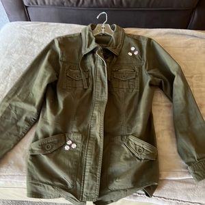 Motto Olive Green Jacket with Floral Embellishments; Size M; EUC